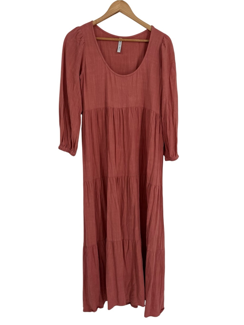 Rachel Pally Maxi Dress Rust Gauze Tiered Womens Size XS Boho Scoop Neck